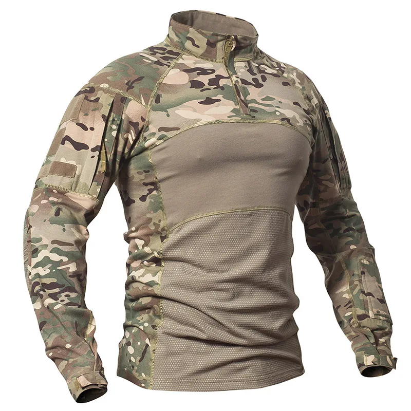 Hunting Outdoor Clothing - Męska kamuflażowa koszulka bojowa myśliwska rozciągliwa